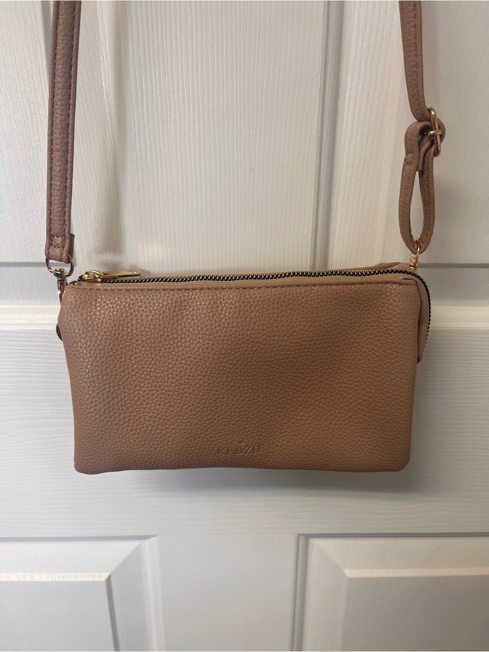 Pebbled Taupe Crossbody Bag with Adjustable Strap